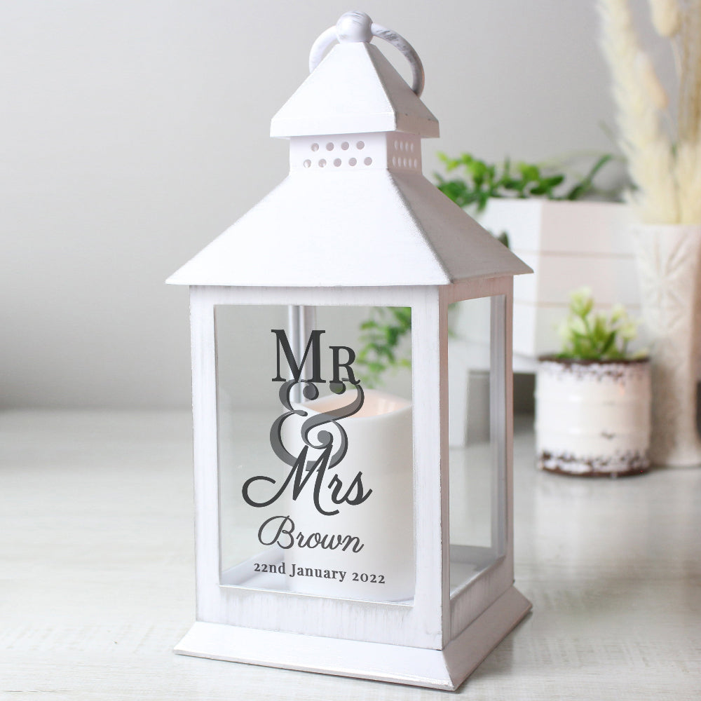 Eleanoras Personalised Mr & Mrs White Lantern Lamps, Lights & Lanterns