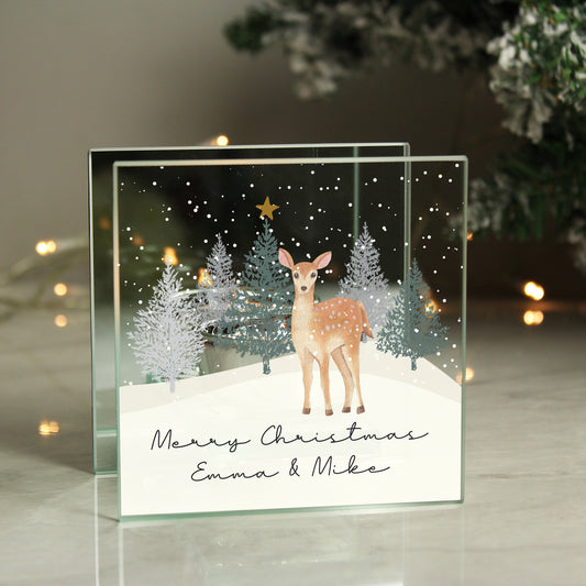 Eleanoras CHRISTMAS DEER GLASS TEA LIGHT CANDLE HOLDER Candle Holders