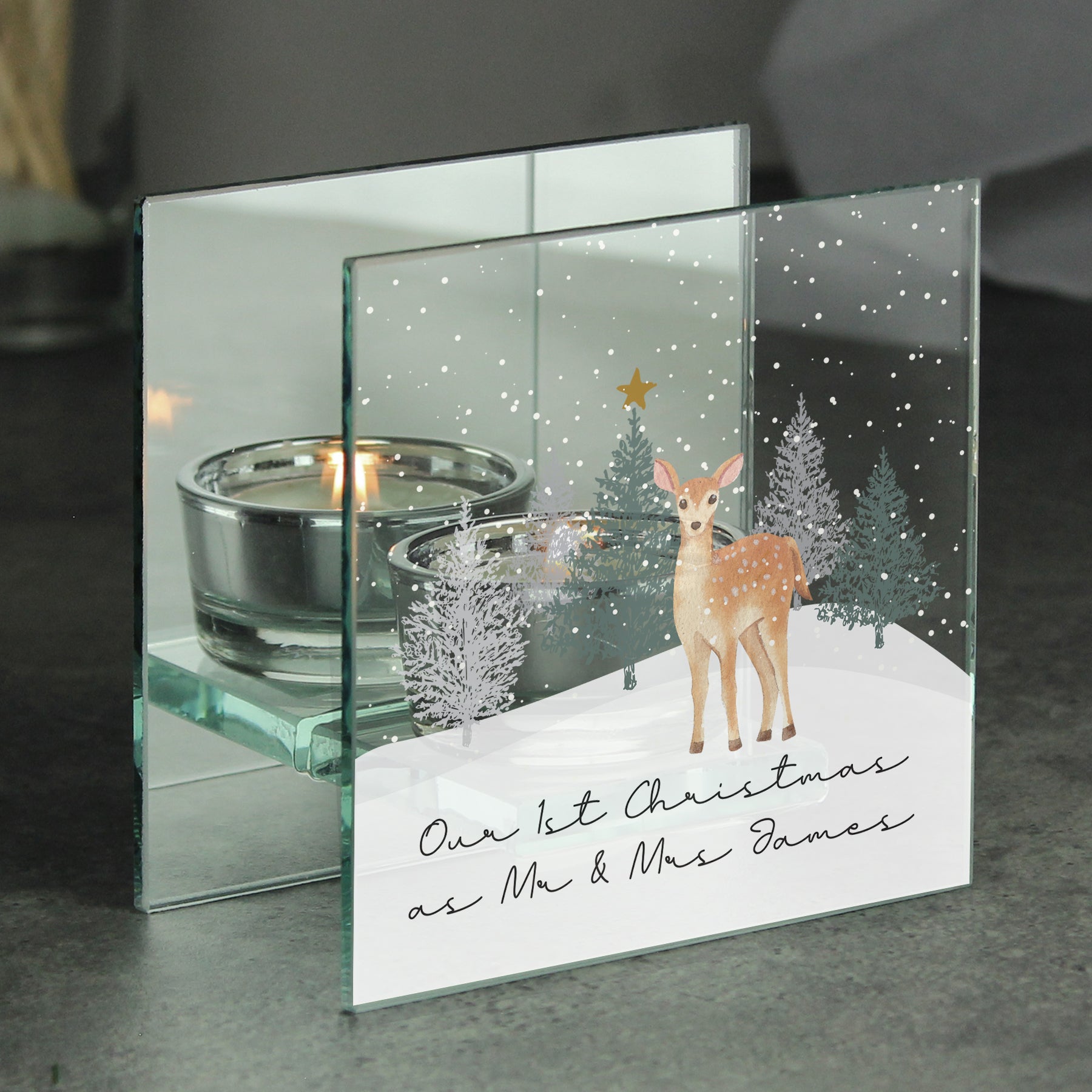 CHRISTMAS DEER GLASS TEA LIGHT CANDLE HOLDER CANDLE HOLDERS from Eleanoras