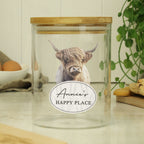 Eleanoras Personalised Highland Cow Glass Jar Storage Jars