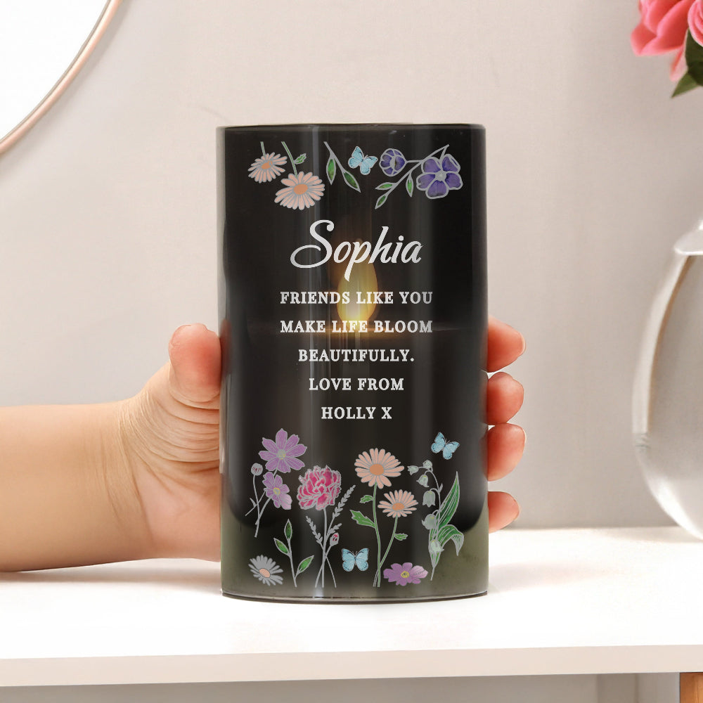 Eleanoras Personalised Wild Flowers Smoked Glass LED Candle 