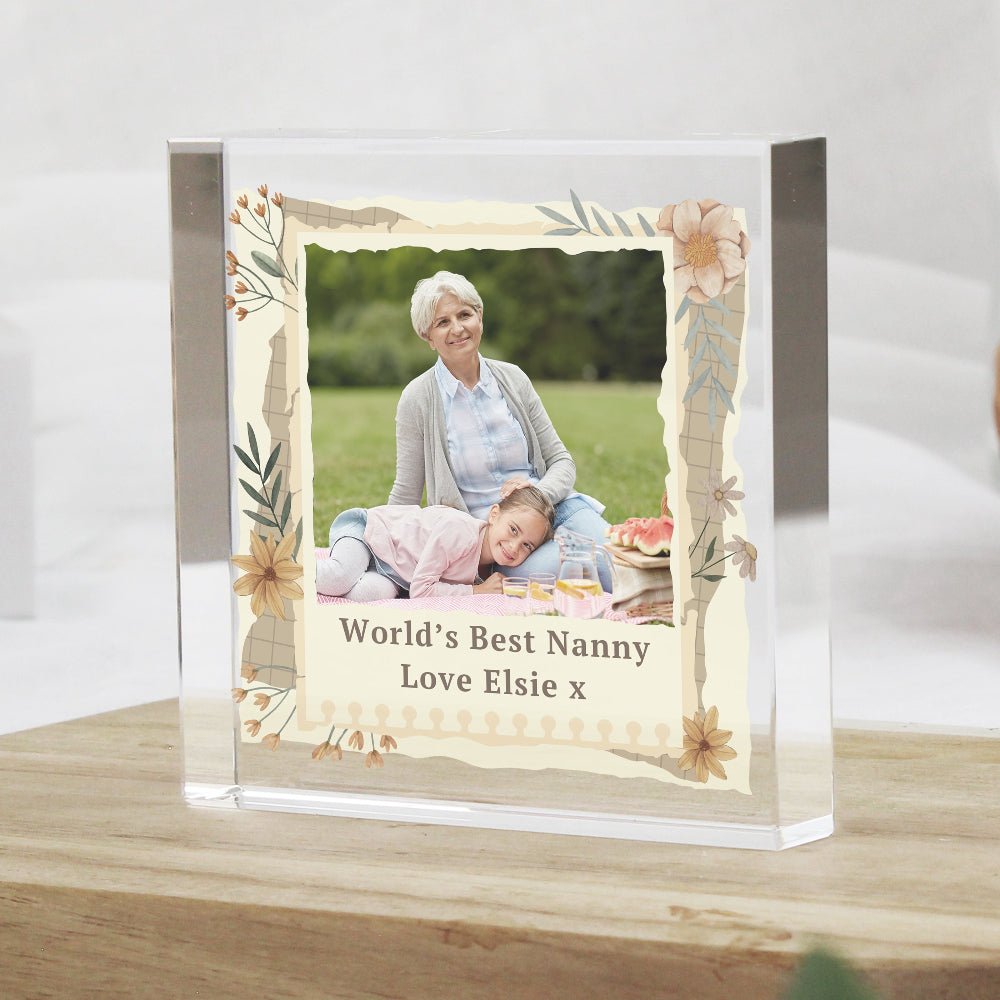 Personalised Grandma Wild Flowers Photo Upload Small Crystal Token
