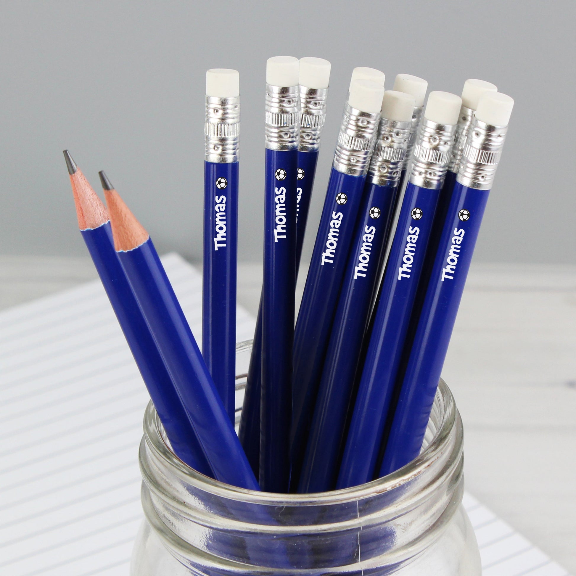 Eleanoras Personalised Football Motif Blue Pencils PENS, PENCILS & CASES