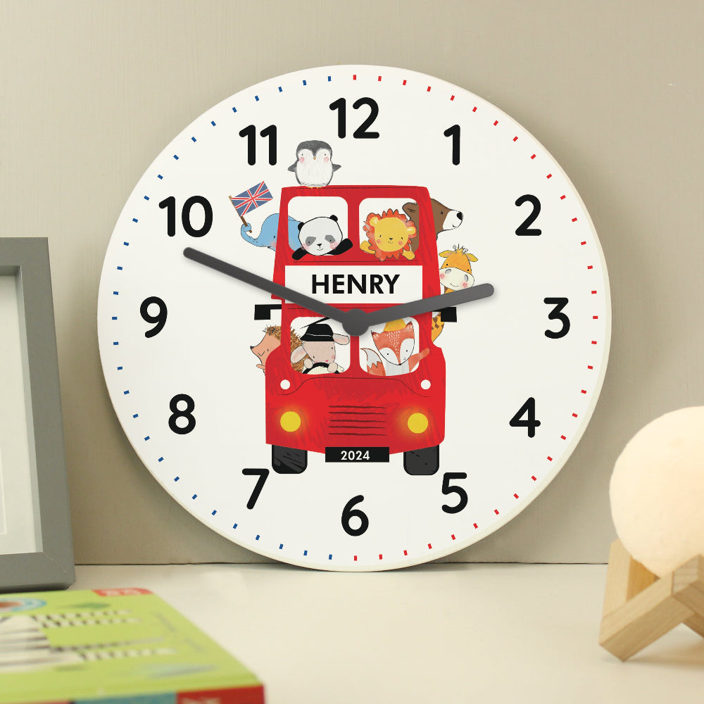 Eleanoras Personalised London Animal Bus Wooden Clock Clocks