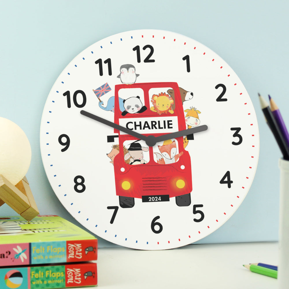 Eleanoras Personalised London Animal Bus Wooden Clock Clocks