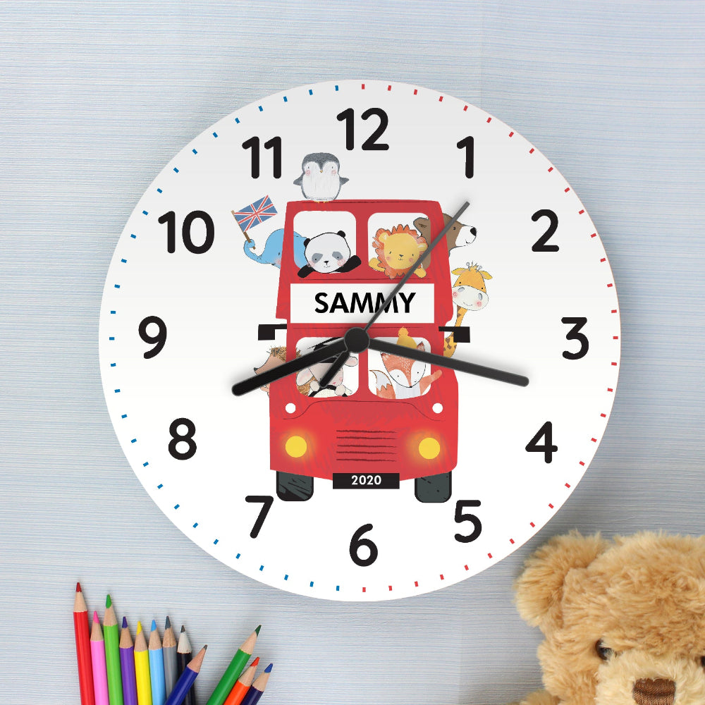 Eleanoras Personalised London Animal Bus Wooden Clock Clocks