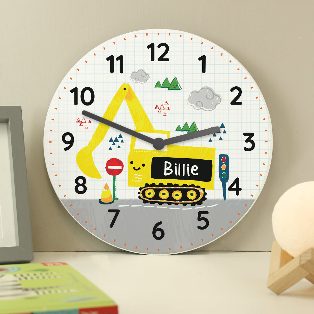 Eleanoras Personalised Digger Wooden Clock Clocks