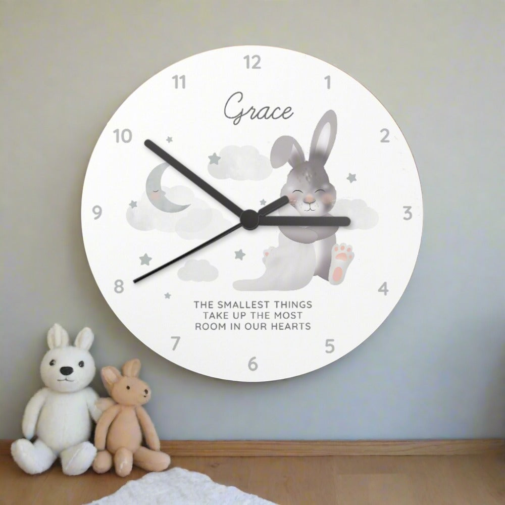 Eleanoras Personalised Baby Bunny  Wooden Clock Clocks