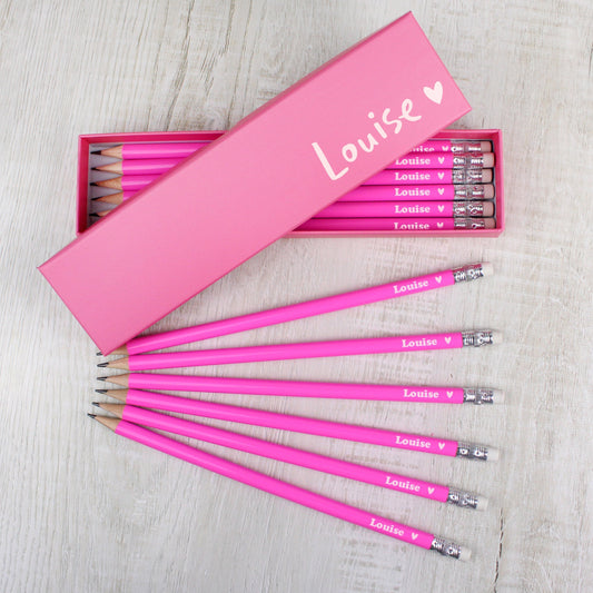 Eleanoras Personalised Heart Box and 12 Pink HB Pencils PENS, PENCILS & CASES