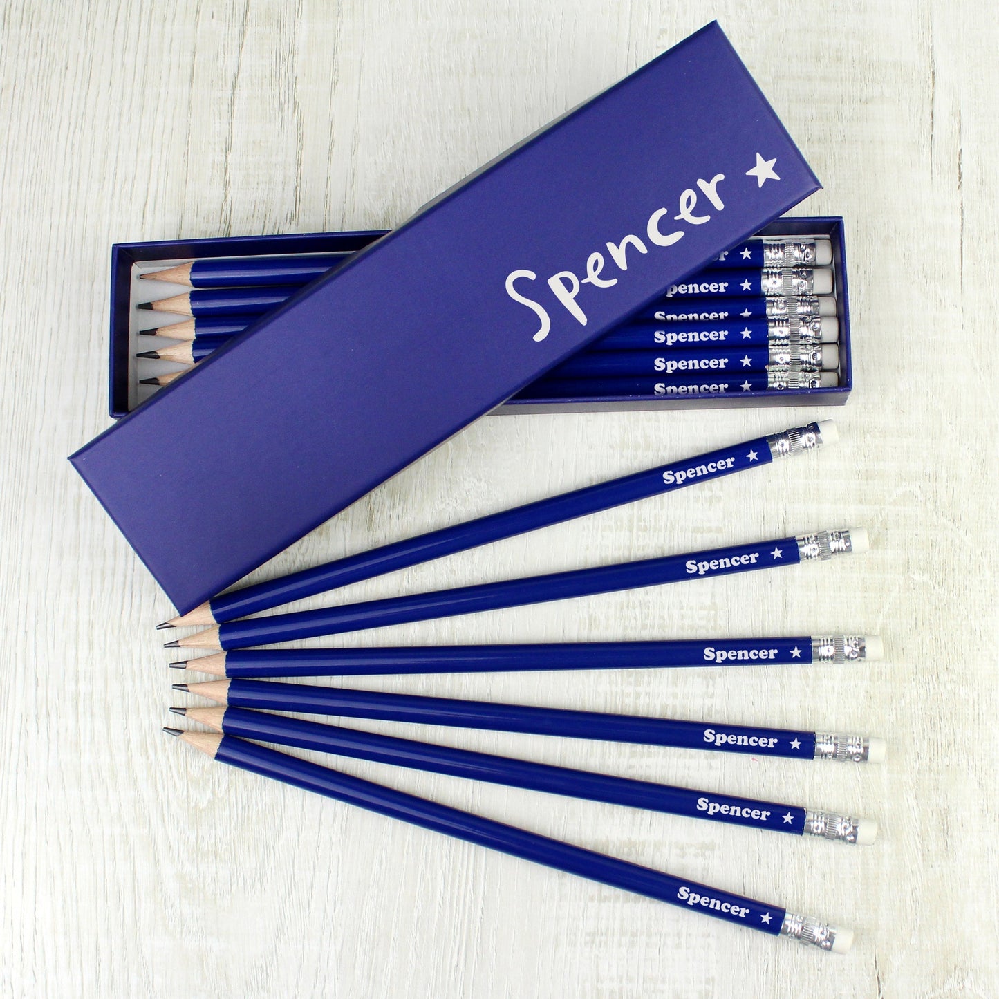 Eleanoras Personalised Star Box and 12 Blue HB Pencils PENS, PENCILS & CASES