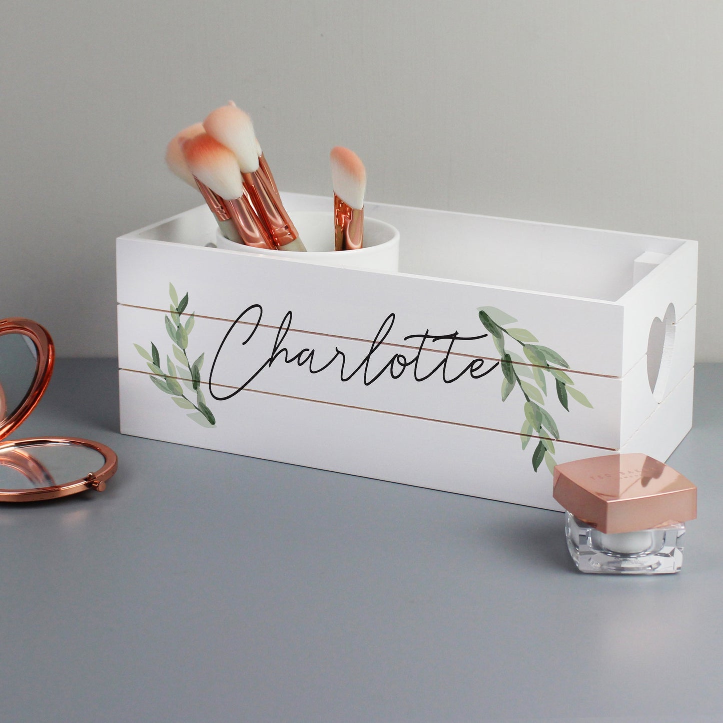 BOTANICAL PERSONALISED WHITE WOODEN CRATE