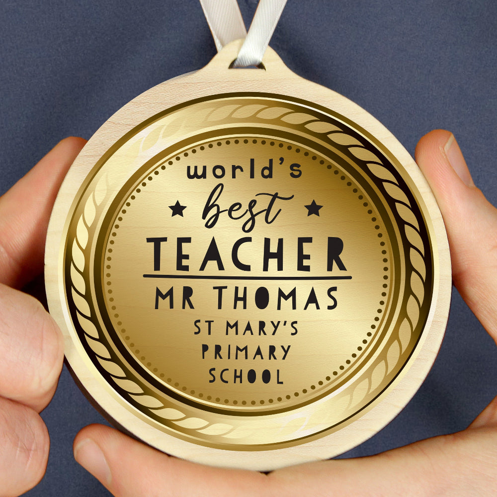 Eleanoras Personalised Worlds Best Teacher Round Wooden Medal Keepsakes
