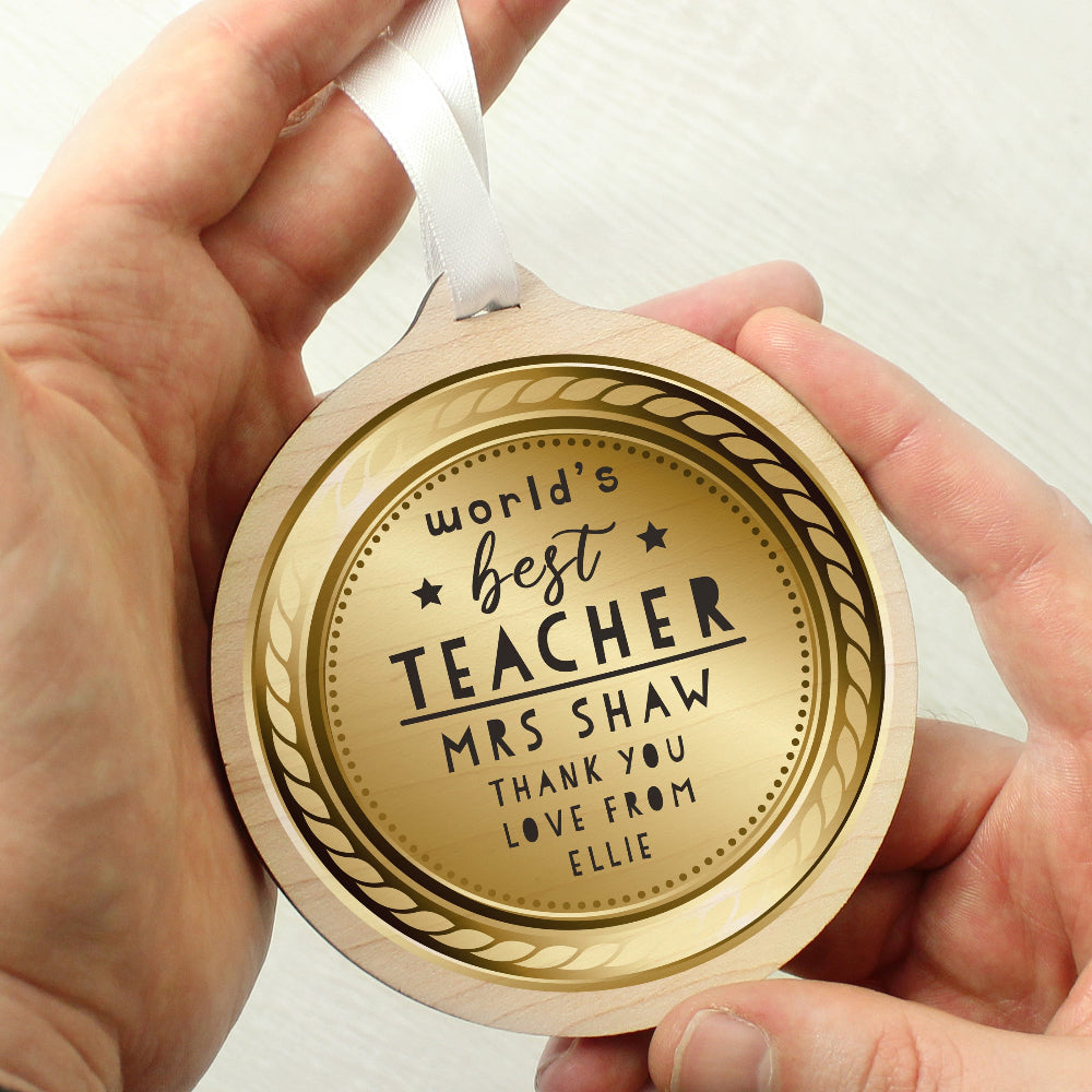 Eleanoras Personalised Worlds Best Teacher Round Wooden Medal Keepsakes