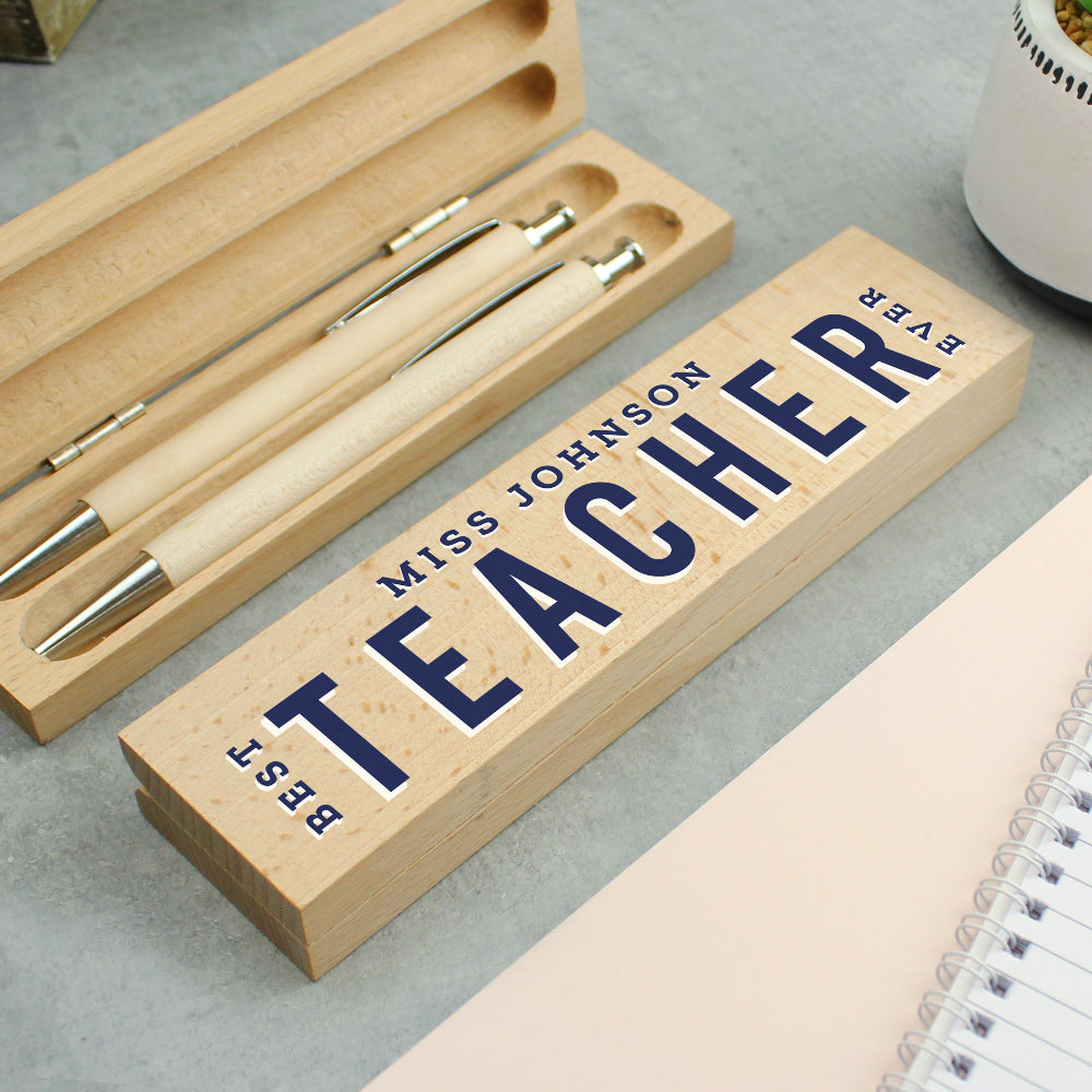 Eleanoras Personalised Best Teacher Wooden Pen and Pencil Set Stationery Sets