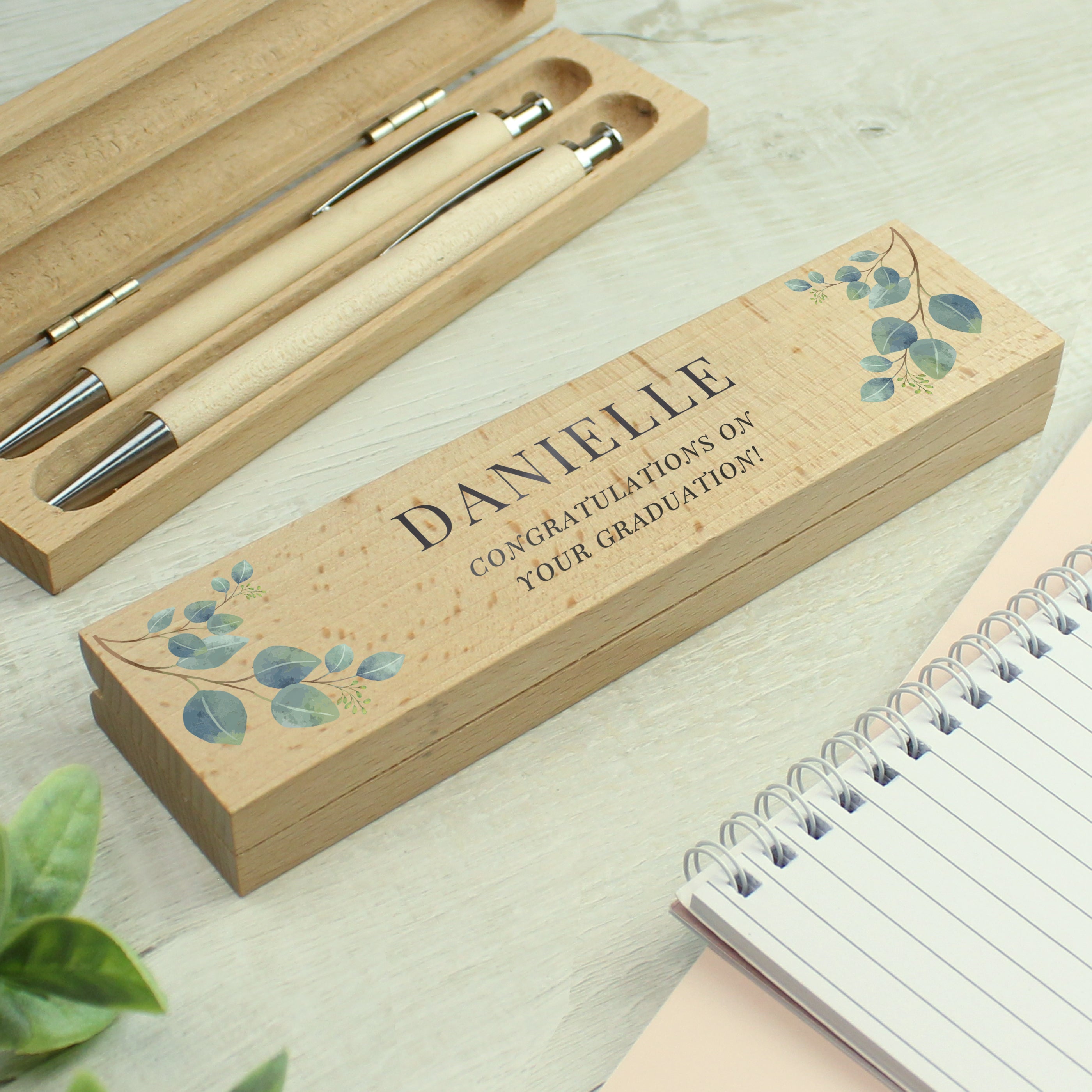Eleanoras Personalised Botanical Wooden Pen and Pencil Set Stationery Sets