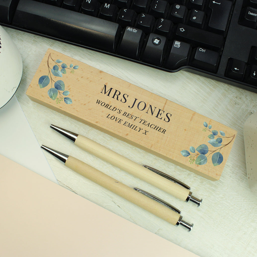 Eleanoras Personalised Botanical Wooden Pen and Pencil Set Stationery Sets