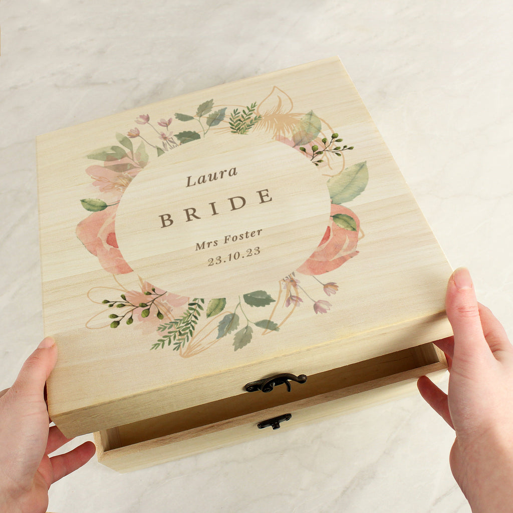 Eleanoras Personalised Floral Watercolour Wooden Keepsake Box Boxes & Chests