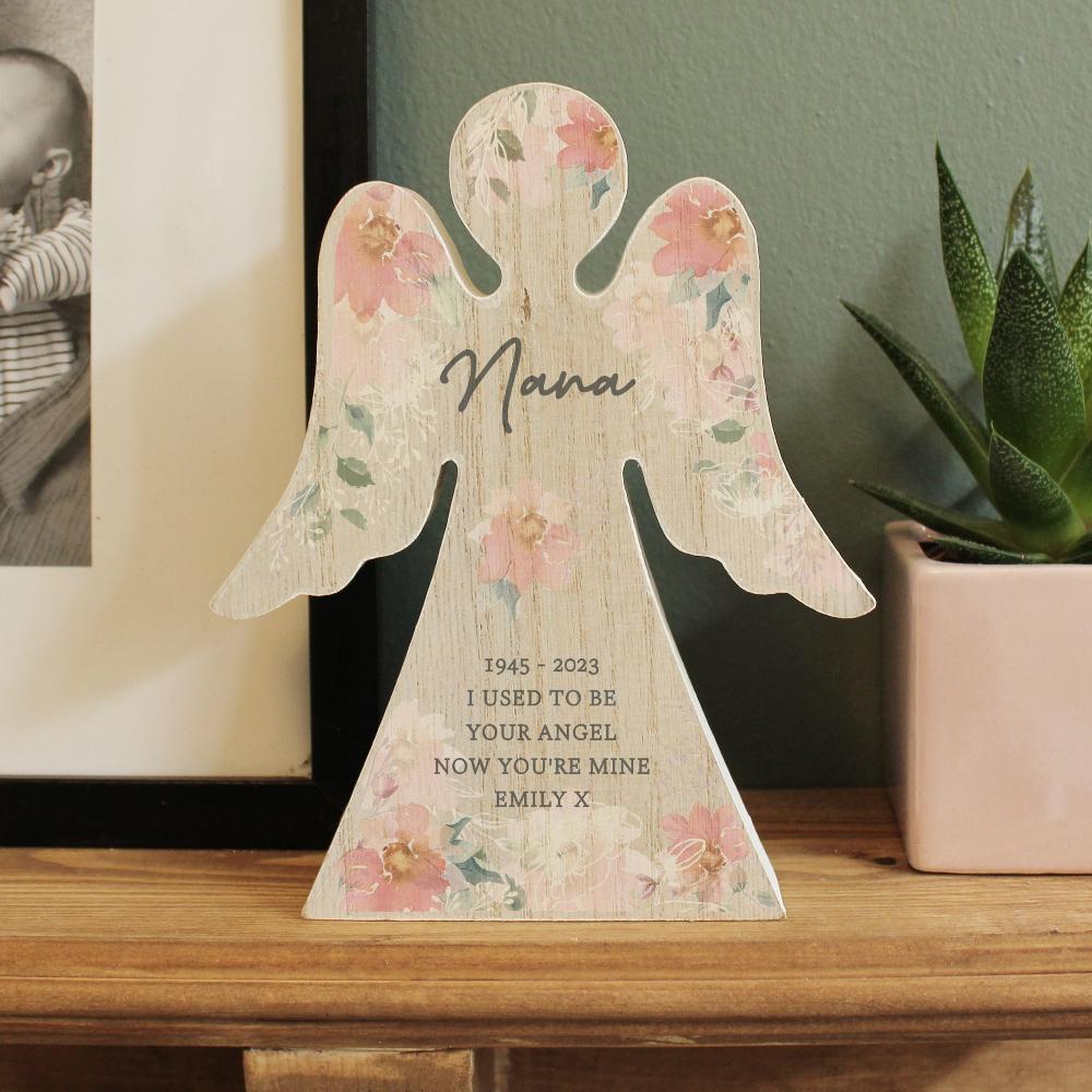 Eleanoras FLORAL WOODEN ANGEL ORNAMENT Ornaments