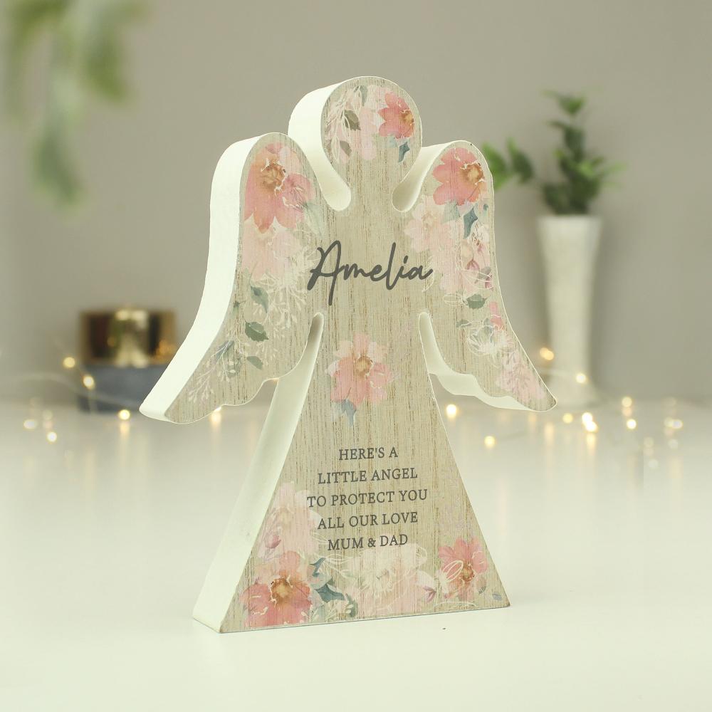 Eleanoras FLORAL WOODEN ANGEL ORNAMENT Ornaments