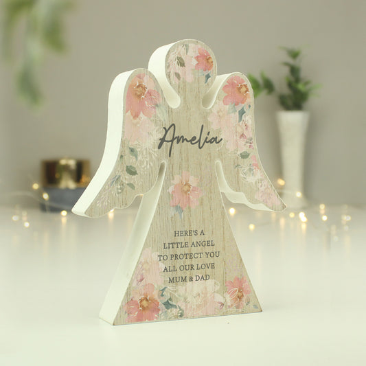 FLORAL WOODEN ANGEL ORNAMENT ORNAMENTS from Eleanoras