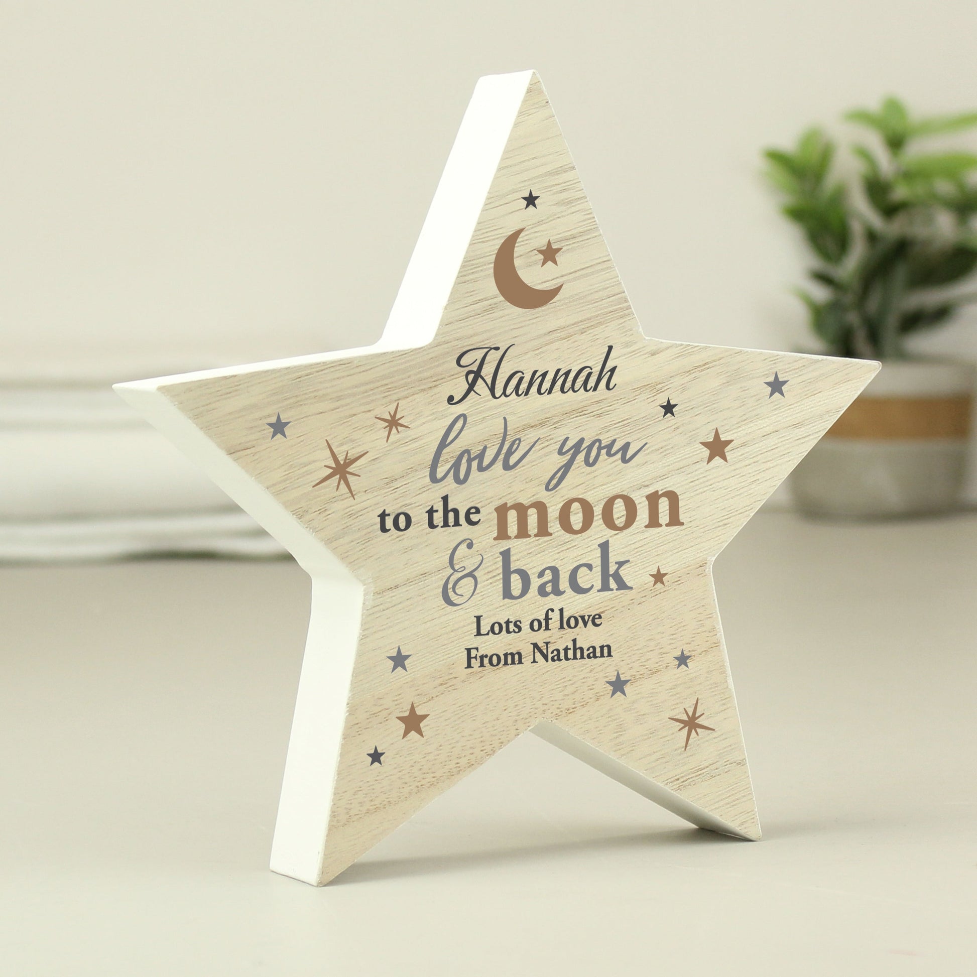 Eleanoras LOVE YOU PERSONALISED WOODEN STAR ORNAMENT ORNAMENTS