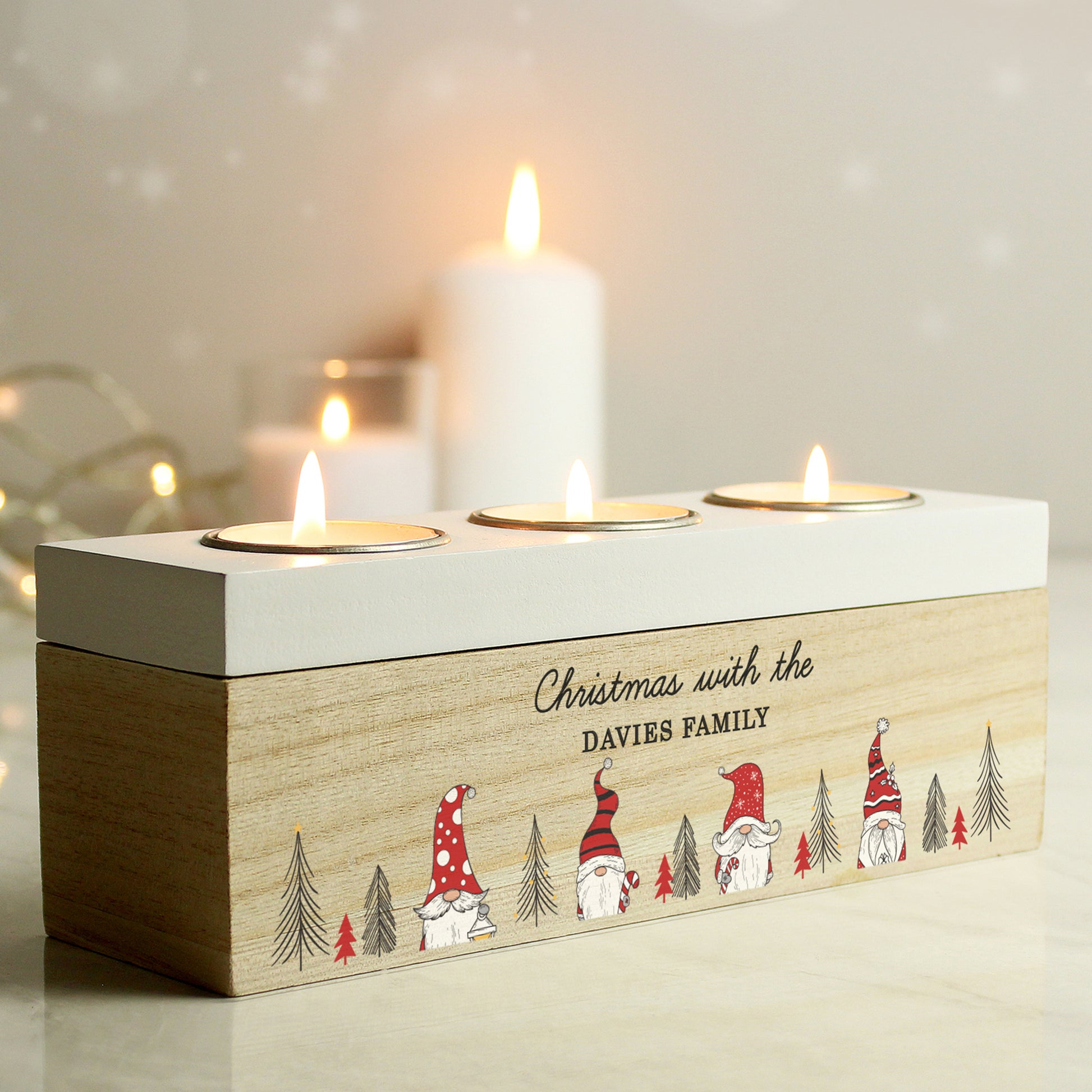 Eleanoras CHRISTMAS GONK PERSONALISED TRIPLE TEA LIGHT BOX Candle Holders