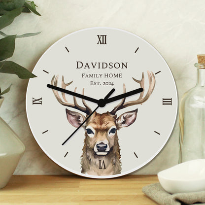 WATERCOLOUR STAG WOODEN CLOCK