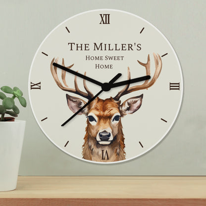 WATERCOLOUR STAG WOODEN CLOCK