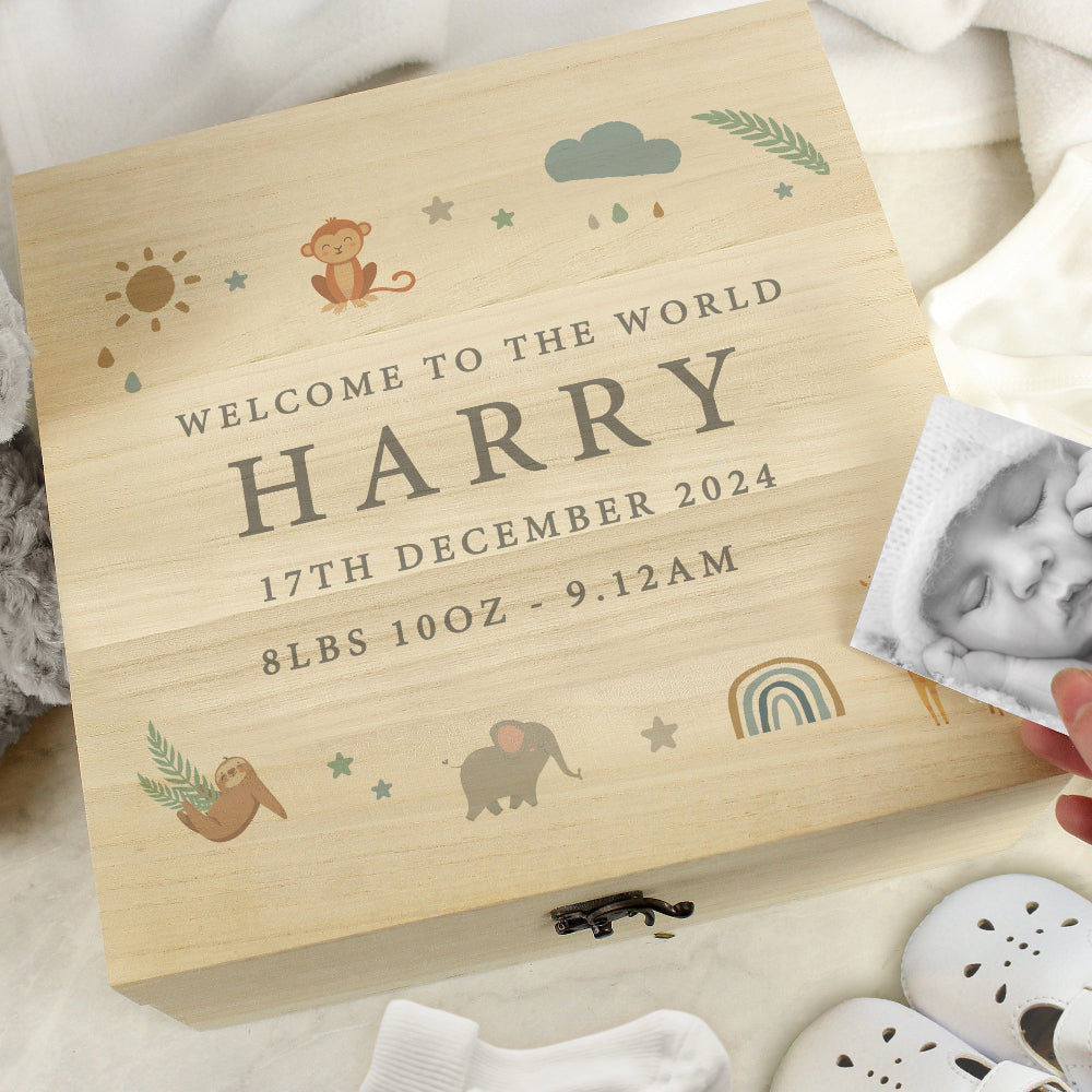 Eleanoras Personalised Safari Animals Large Wooden Keepsake Box Boxes & Chests