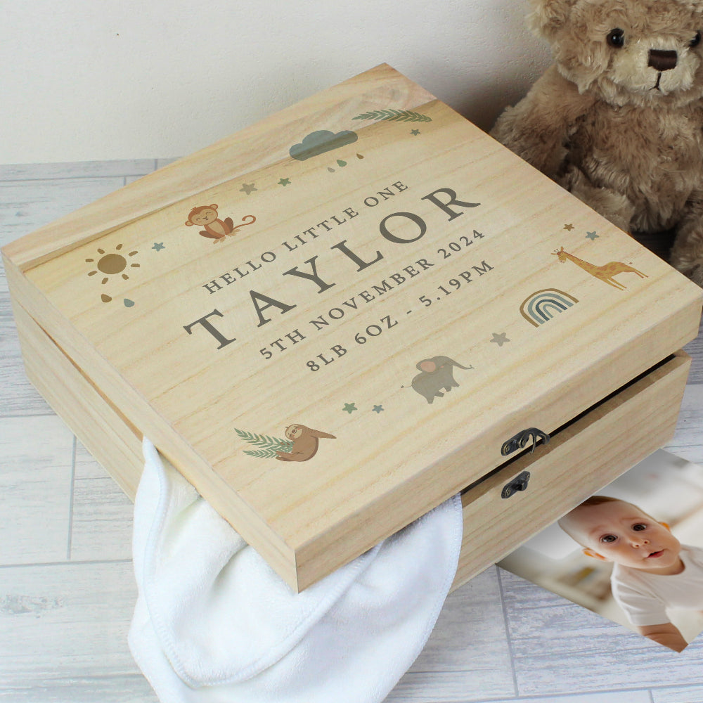 Eleanoras Personalised Safari Animals Large Wooden Keepsake Box Boxes & Chests
