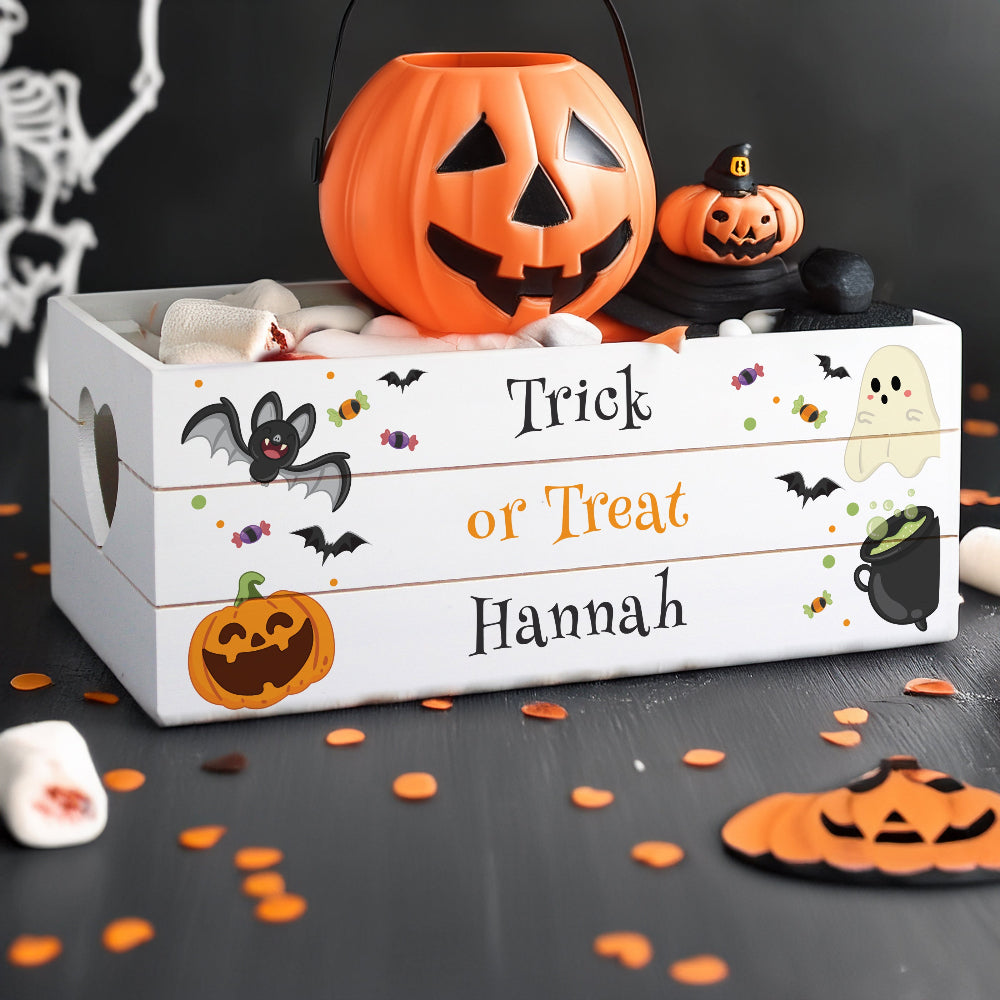 Eleanoras Personalised Halloween Small Wooden Treats Crate 