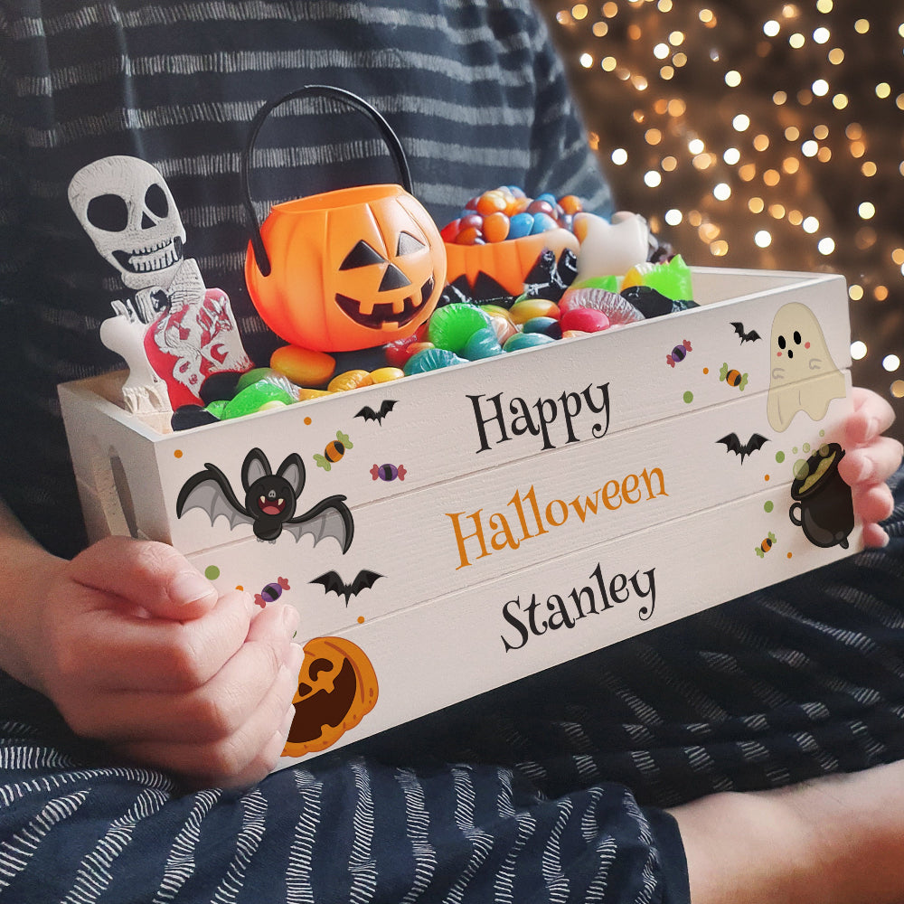 Eleanoras Personalised Halloween Small Wooden Treats Crate 