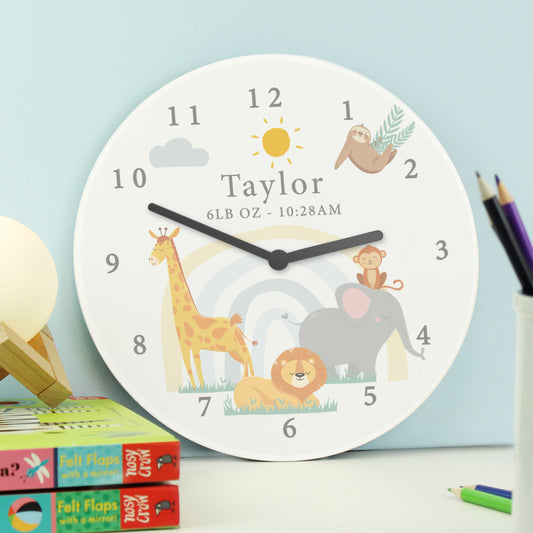 Eleanoras PERSONALISED SAFARI ANIMALS WOODEN CLOCK Clocks