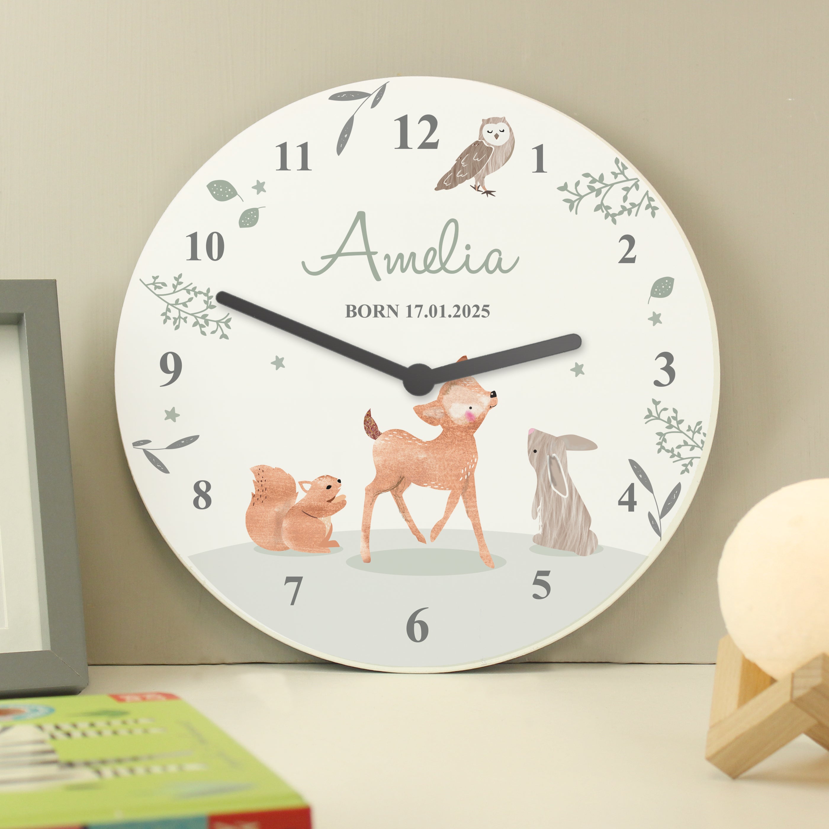 Eleanoras Personalised Woodland Animals Wooden Nursery Clock Clocks