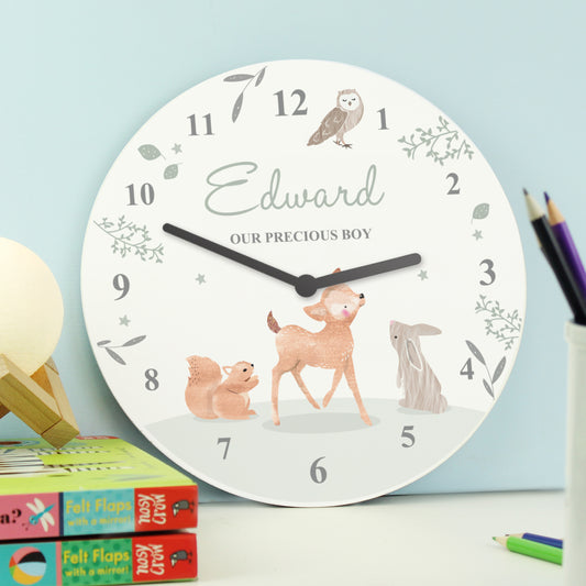 Eleanoras PERSONALISED WOODLAND ANIMALS WOODEN CLOCK Clocks