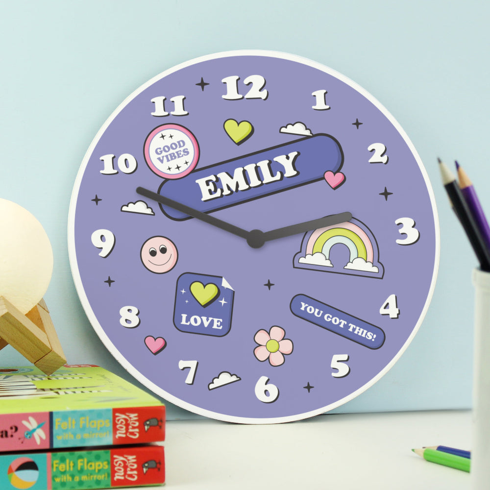 Eleanoras Personalised Positive Vibes Wooden Childrens Clock Clocks