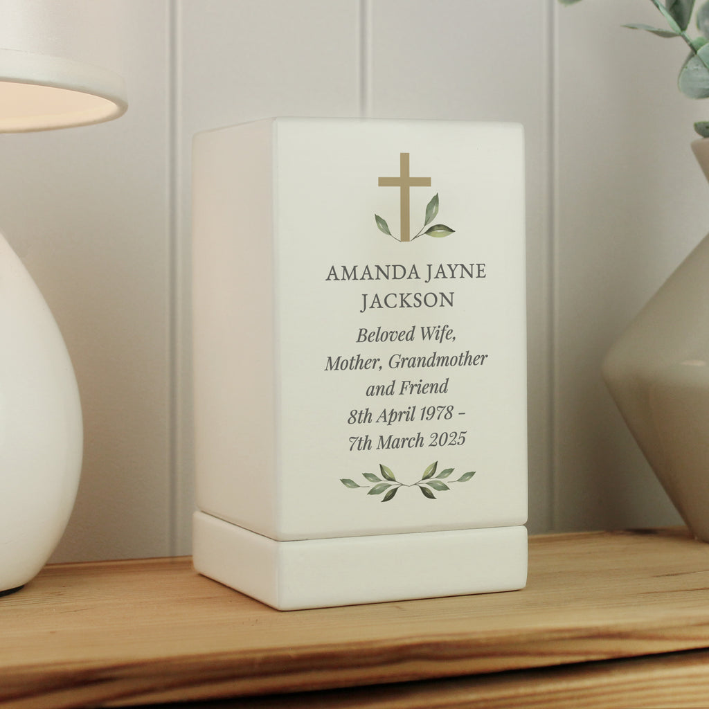 Eleanoras Personalised Memorial Cross Small Wooden Urn 