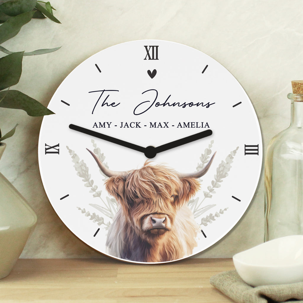 Eleanoras Personalised Highland Cow Wooden Clock Clocks