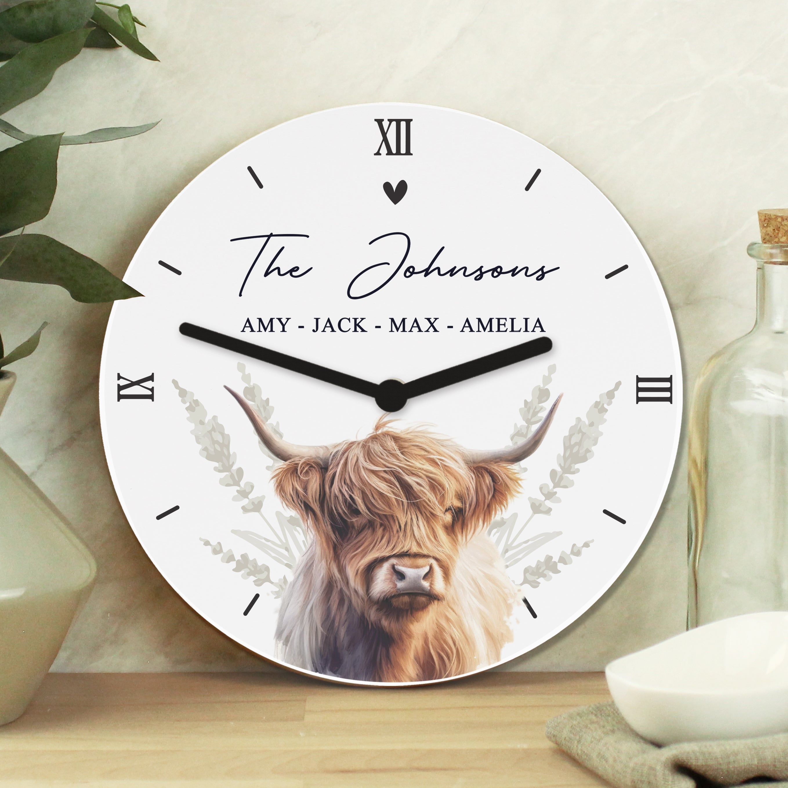 Eleanoras Personalised Highland Cow Wooden Clock Clocks