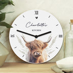 Eleanoras Personalised Highland Cow Wooden Clock Clocks