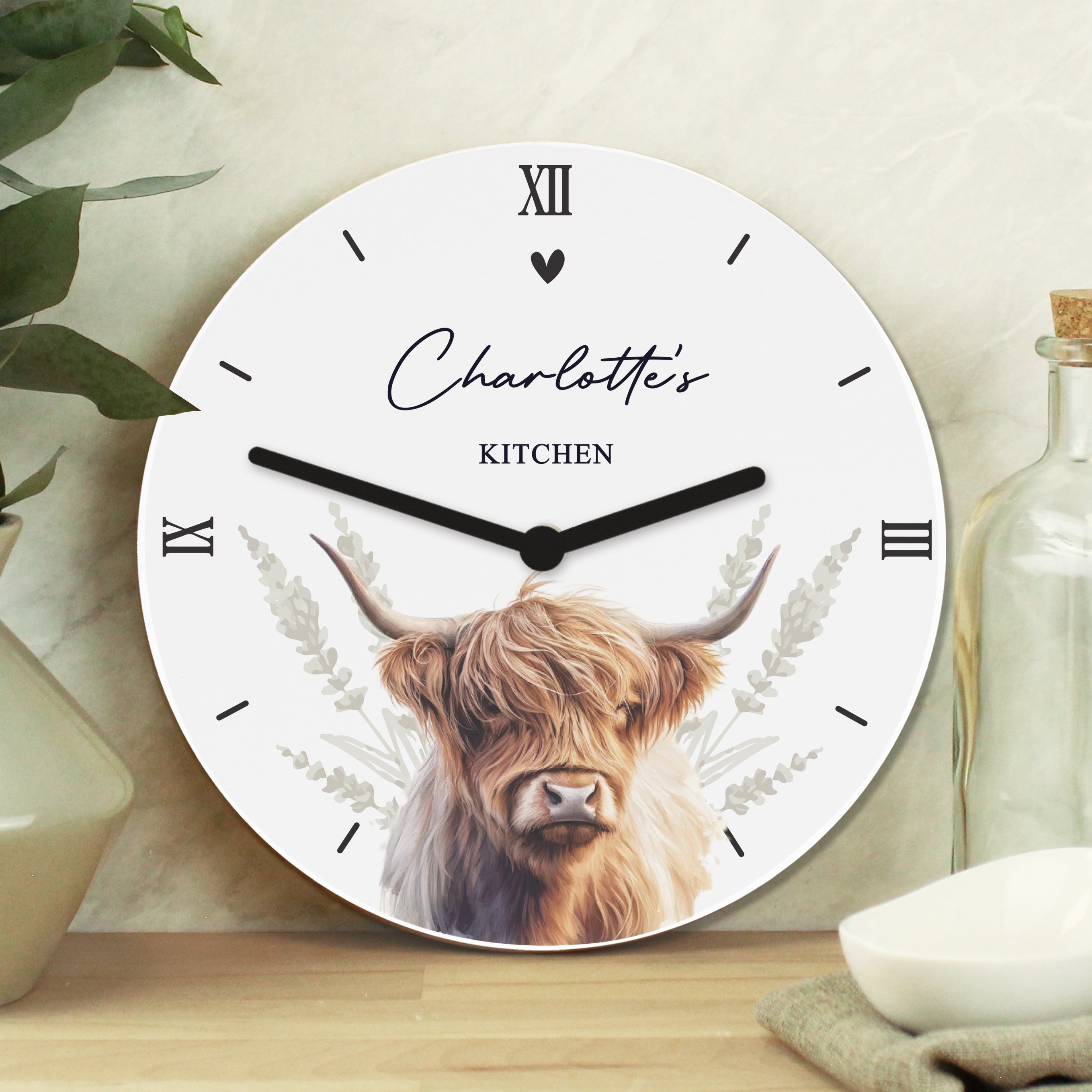 Eleanoras Personalised Highland Cow Wooden Clock Clocks