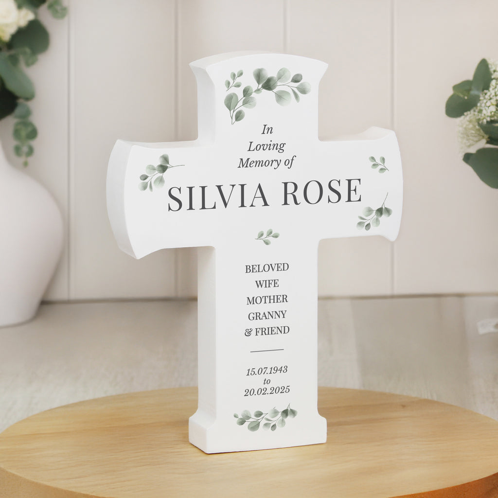 Eleanoras Personalised Memorial Cross Wooden Ornament 