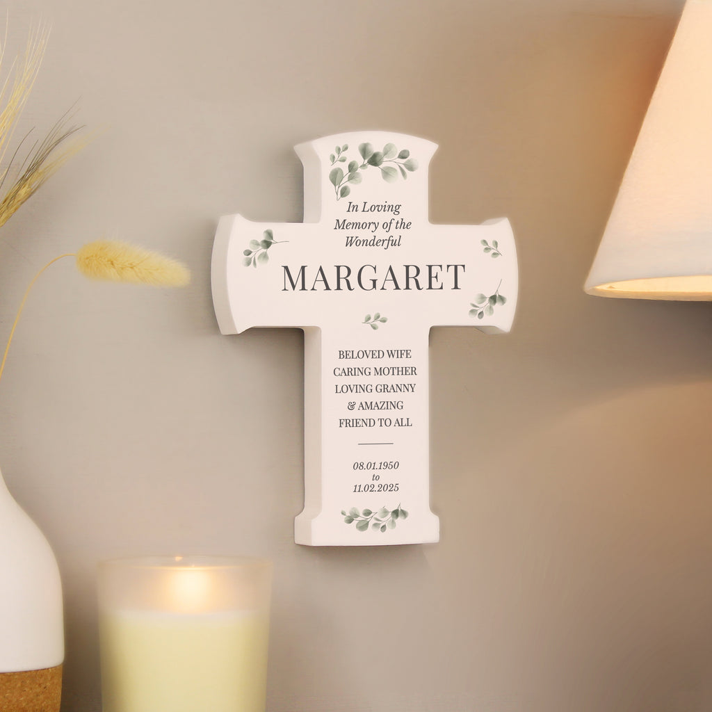 Eleanoras Personalised Memorial Cross Wooden Ornament 