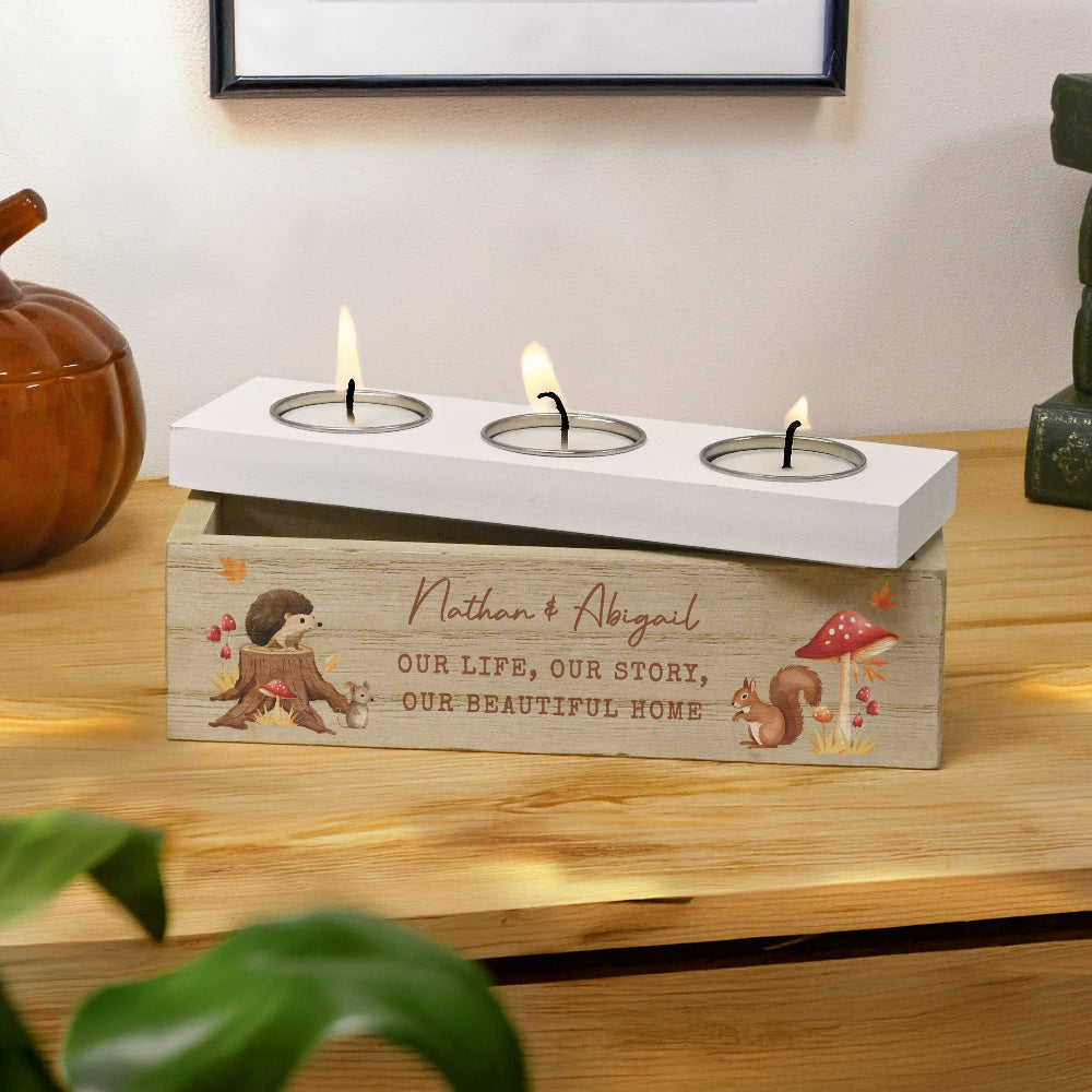 Personalised Autumn Triple Tea Light Box