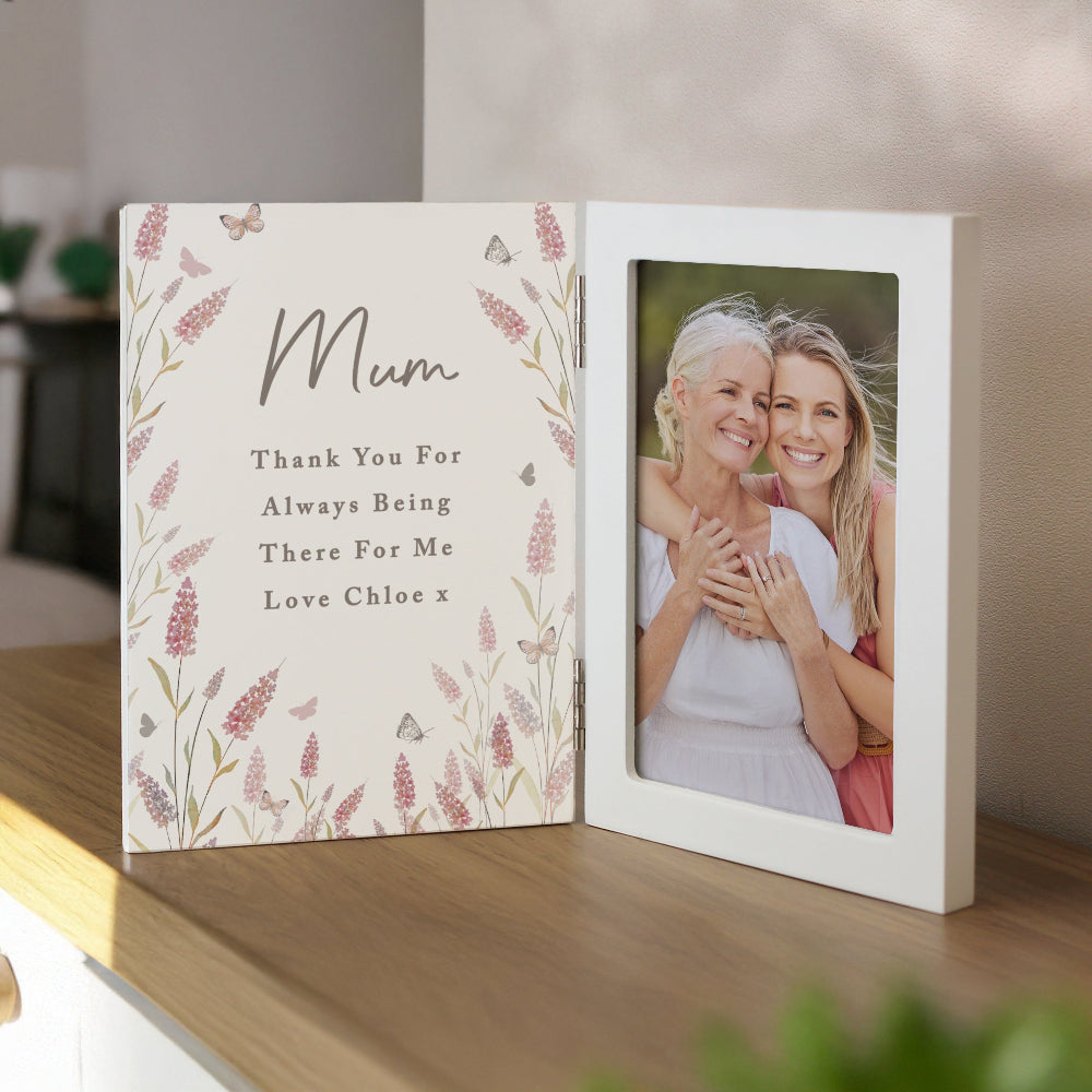 Personalised Floral Wooden Hinged  Photo Frame
