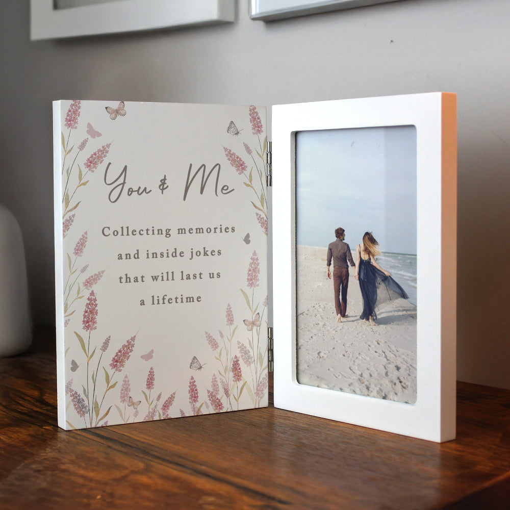 Personalised Floral Wooden Hinged  Photo Frame