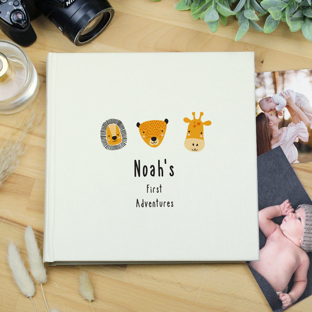 Eleanoras Personalised Scandi Safari Animals Square Photo Album Photo Frames, Albums & Guest Books