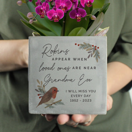 ROBIN PERSONALISED MEMORIAL CONCRETE PLANT POT Plant Pots from Eleanoras