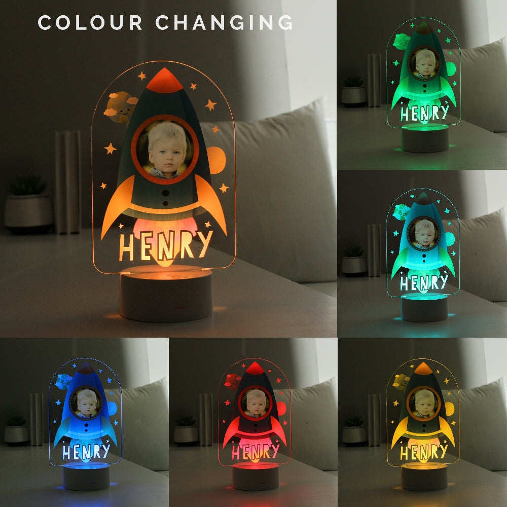 Eleanoras Personalised Rocket Photo Upload LED Colour Changing Night Light Novelty Lights