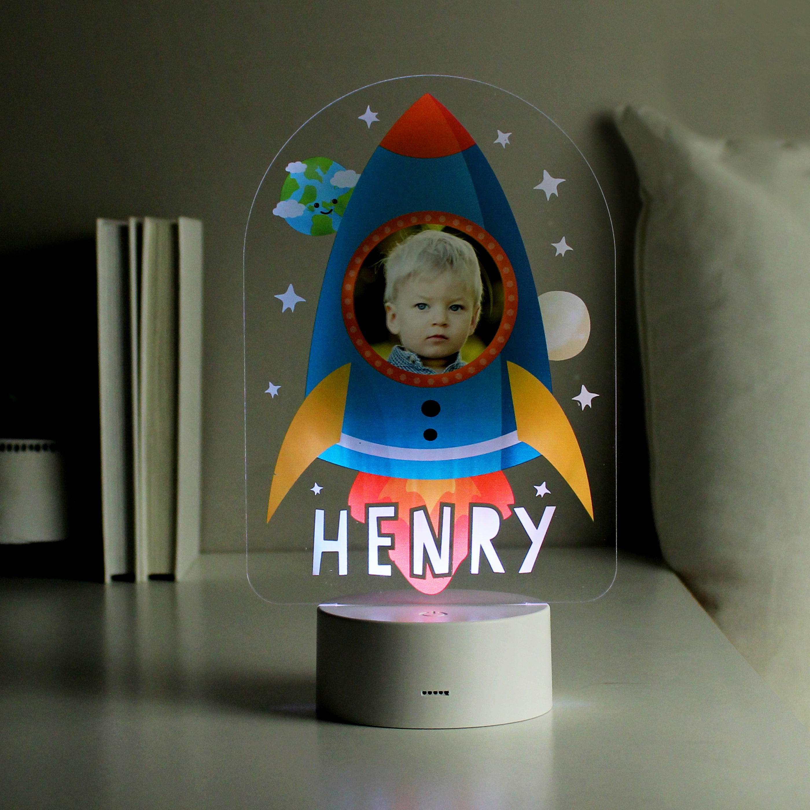 Eleanoras Personalised Rocket Photo Upload LED Colour Changing Night Light Novelty Lights